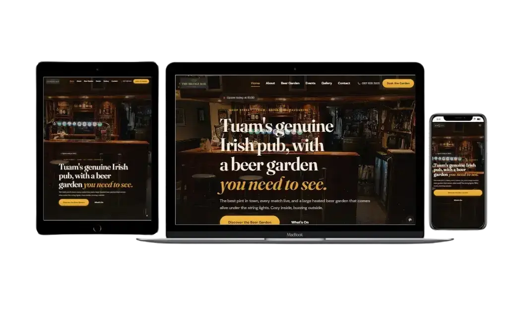 The Bridge Bar website on a laptop, tablet and phone