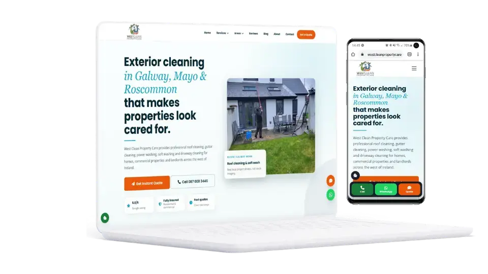 The West Clean Property Care website on a laptop and phone
